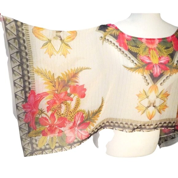 Boho Bliss Sz Large One World Floral Chiffon Poncho Shawl Pure Vibe Wrap - Picture 3 of 5
